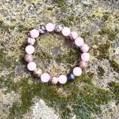Bracelet "Amour" en Kunzite, Quartz Rose et Rhodonite