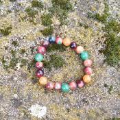 Bracelet "Chance et Tranquillité" en agate multicolore et aventurine orange/verte