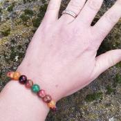 Bracelet "Chance et Tranquillité" en agate multicolore et aventurine orange/verte