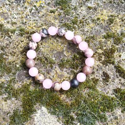 Bracelet "Amour" en Kunzite, Quartz Rose et Rhodonite
