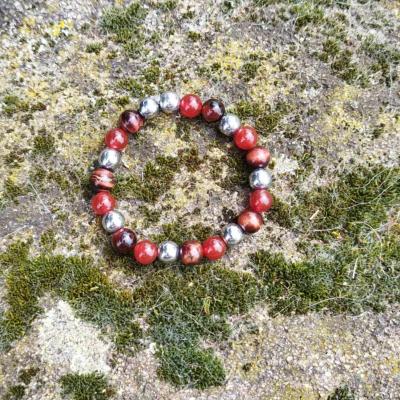 Bracelet "Dynamisme et Equilibre en Cornaline, Hématite et Oeil de Taureau