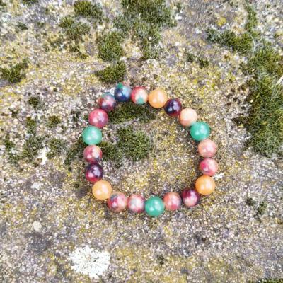Bracelet "Chance et Tranquillité" en agate multicolore et aventurine orange/verte