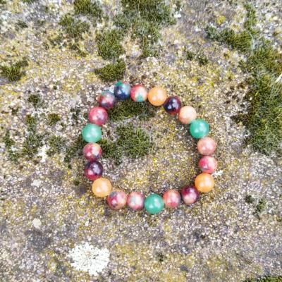 Bracelet "Chance et Tranquillité" en agate multicolore et aventurine orange/verte